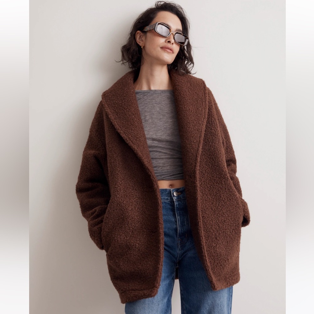 Pebbled Faux Shearling Shawl Collar Coat